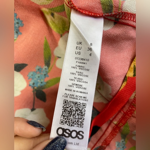 ASOS Red Floral Wrap Long Sleeve V-neck Viscose Blouse Top Size 4 - Picture 11 of 11